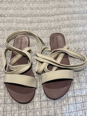 Rothy's Cream Wrap Sandals with Brown Footbed